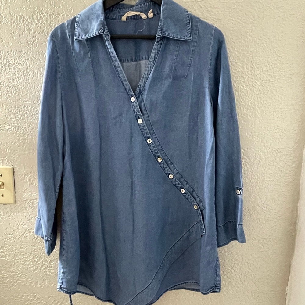 Soft Surroundings‎ Women's Blue Casual Button-Down Tunic Top Medium